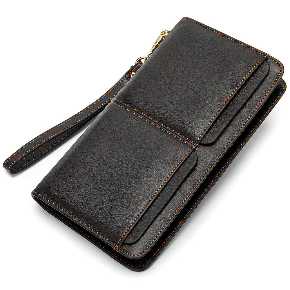 Business Double Pocket Men’s Wallet Long Wallet Multiple Card Slots Genuine Leather Men’s Clutch Clutch - Genuine