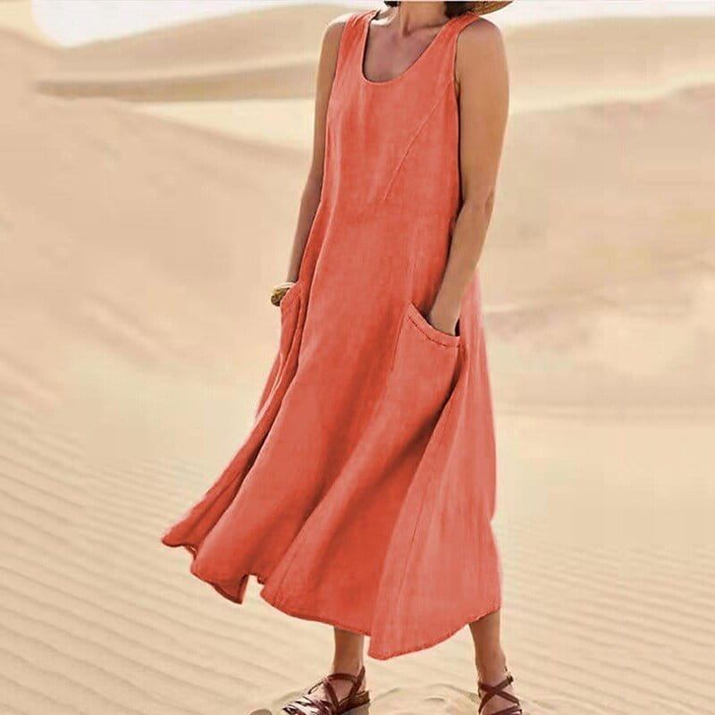 Breathable Cotton Linen Summer Dress for Women Lightweight Casual Sundress