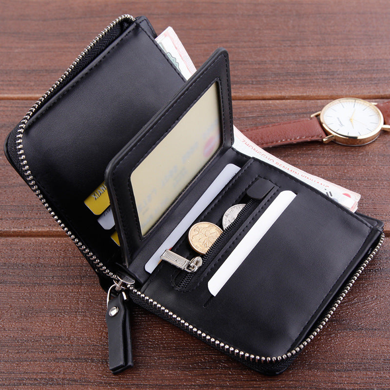 Men’s Wallet Short Wallet Retro Zipper Dollar - Snag the Coolest Leather Wallet 03-8 Short Zipper