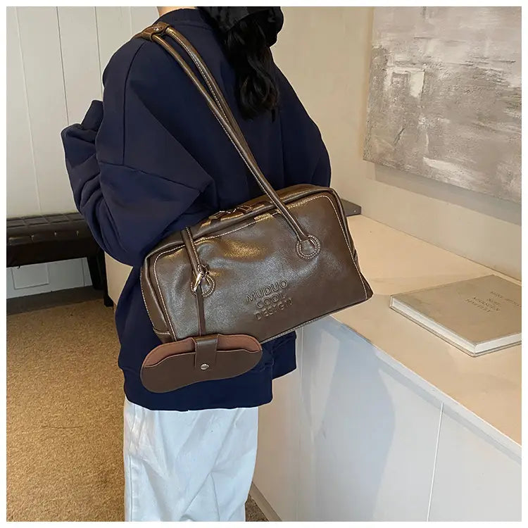 Casual Tote Bag Retro Fashion Polyester Cotton Brown and Red