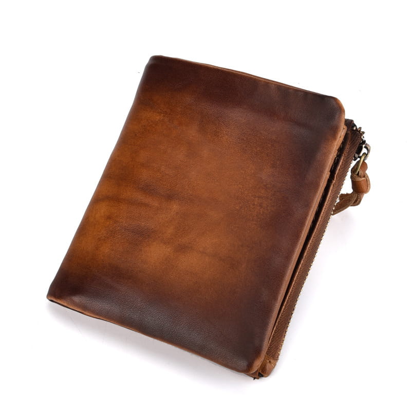 Leather Wallet Two-Fold with Cowhide Retro Style for United States and CHF