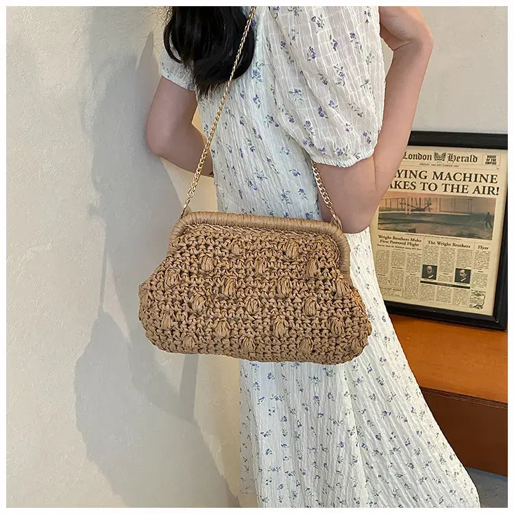 Bolsa de tecido macio branca de cáqui com zíper interno e alça de ombro único