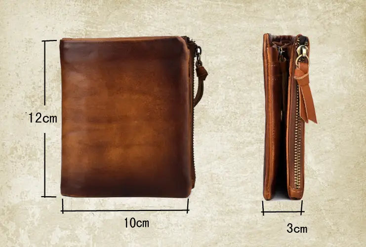 Leather Wallet Two-Fold with Cowhide Retro Style for United States and CHF