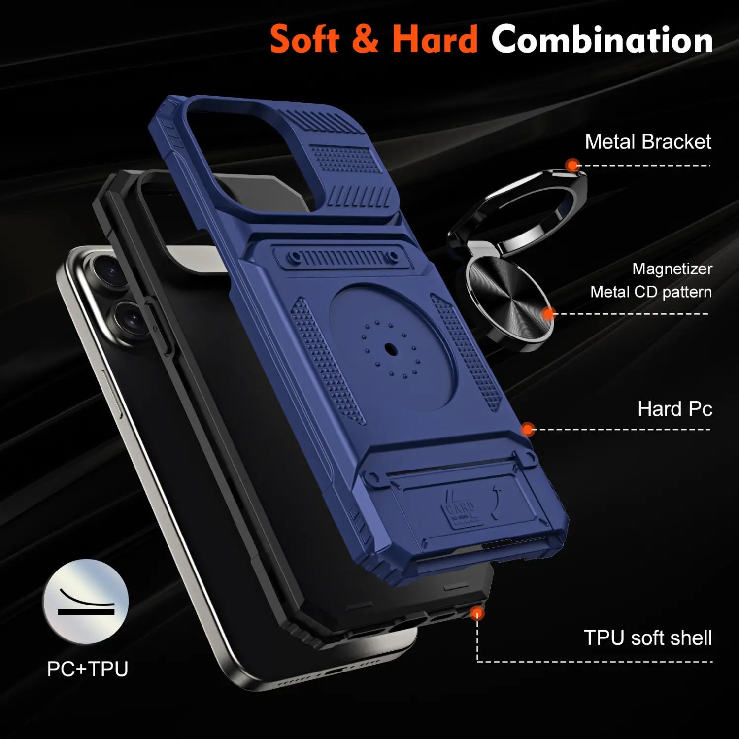 Multifunctional Magnetic Phone Case with Hidden Card Slot and Anti-Fall Bracket