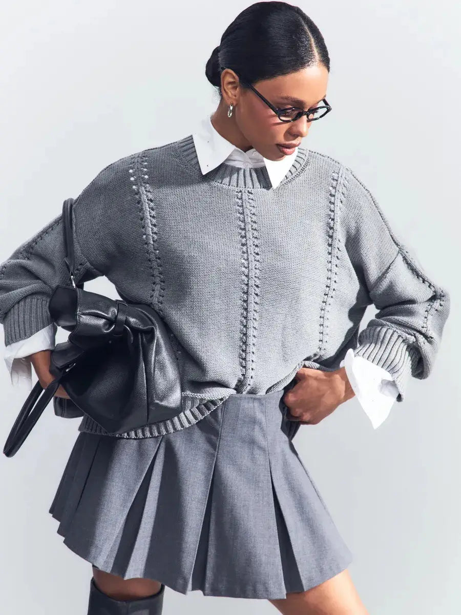 Cashmere Acrylic Pullover Sweater for Women in Milky White Gray Blue Green