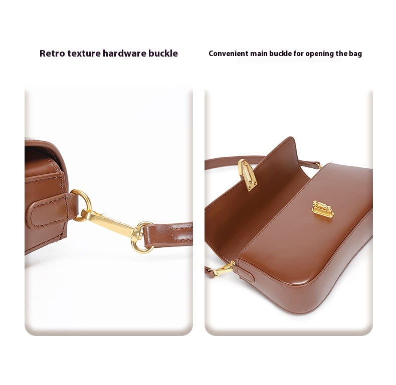 Genuine Leather Baguette Armpit Crossbody Bag with Advanced Texture Wild Design