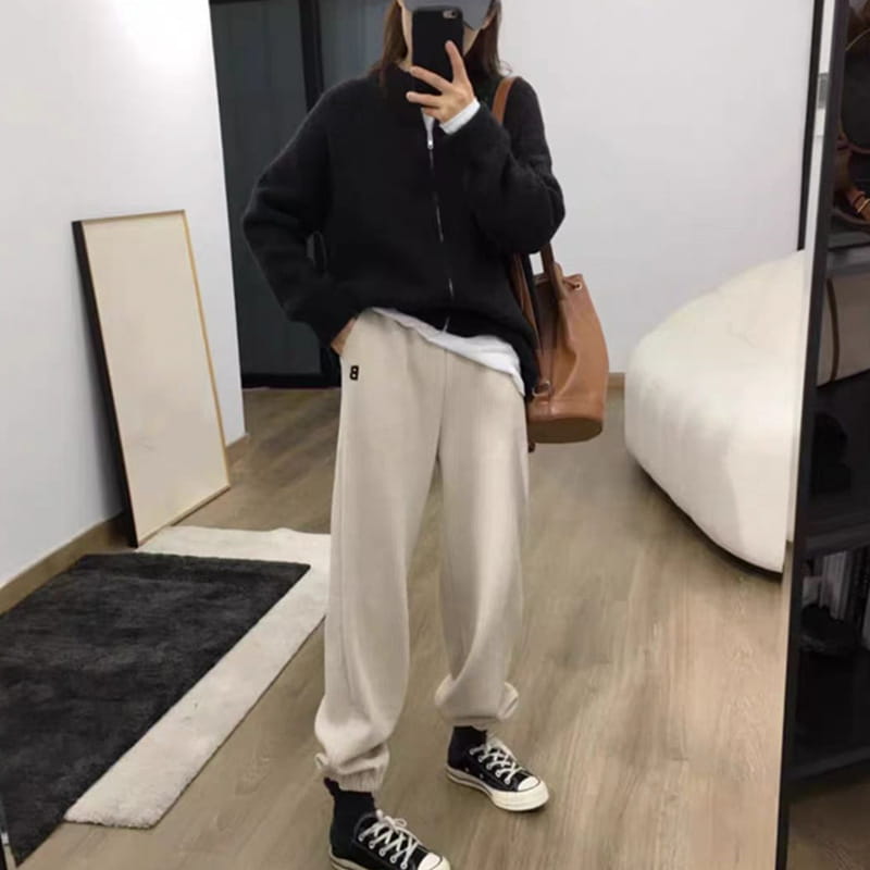 Tomgangsstil japansk koreansk casual glidelås cardigan løs strikket genser