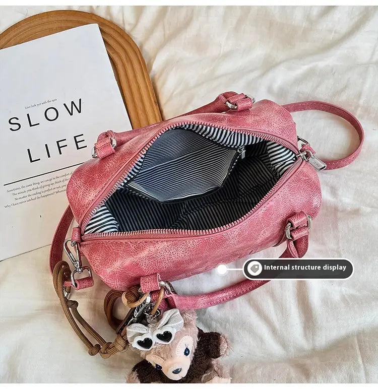 Borsa a tracolla a tracolla in pelle morbida con cerniera per donna