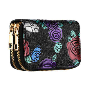 Women’s Multiple Card Slots Hand-painted Wallet Double Layer - Hand-painted Wallet for Women with Secret Flower Power