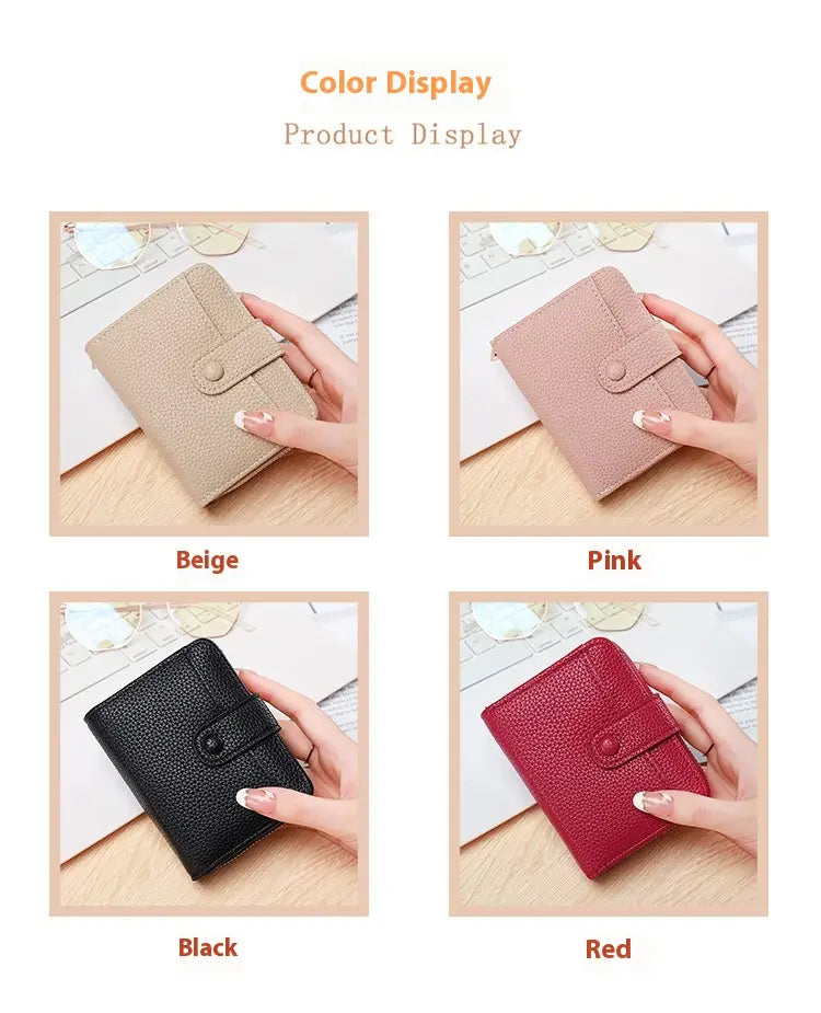 Solid Color Leather Wallet with Breathable Antibacterial Pu Lining