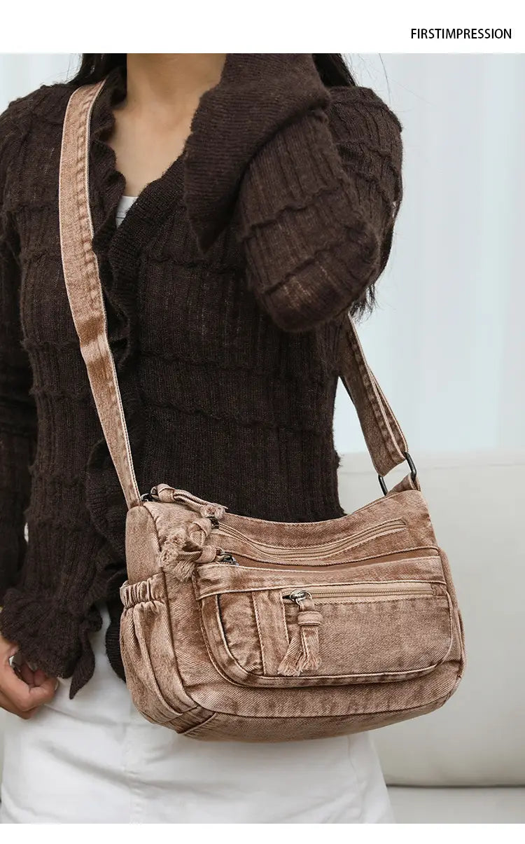 Large Capacity Versatile Bag with Denim Style and Multiple Pockets