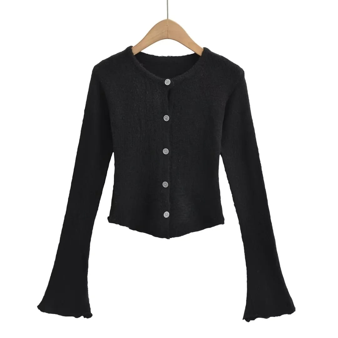 Sleeve Bell Plush Knit Cardigan Slim Slim Fit Hipster Stíl Sráid Cotton