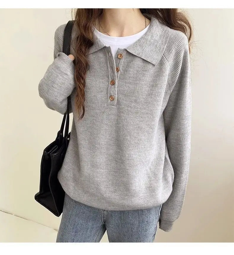 Egységes színű hosszú ujjú felső szürke fekete könnyű alkalmi pulóver ing