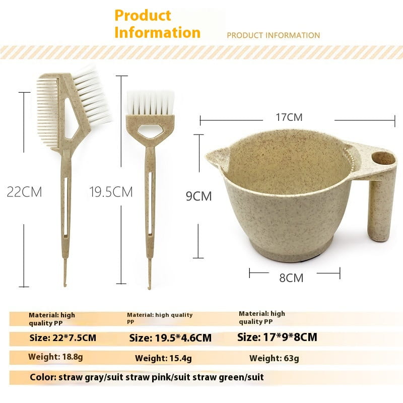 Hair Dye Straw Bowl Set with Brush for Salon Coloring