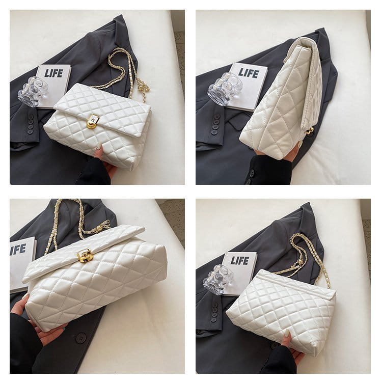 Large Capacity Shoulder Bag in Black or White with Diamond Embroidery Thread