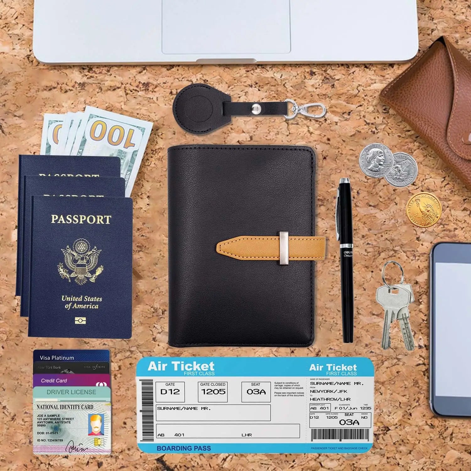 Portefeuille en cuir mince étanche pour les hommes et les femmes Bifold RFID Blocage