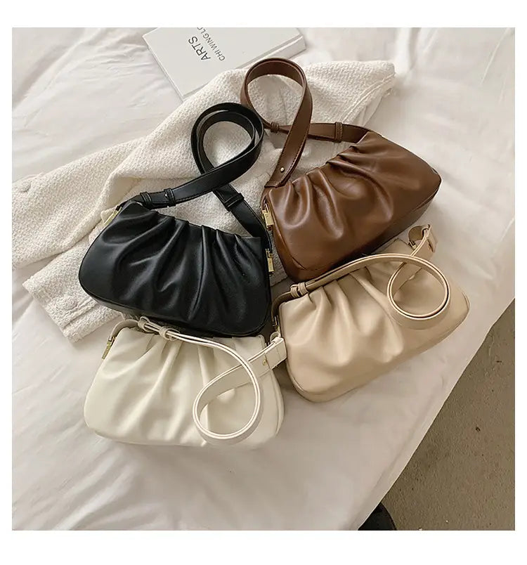 Pleated Cloud Bag Underarm Leather Shoulder Messenger in Multiple Colors