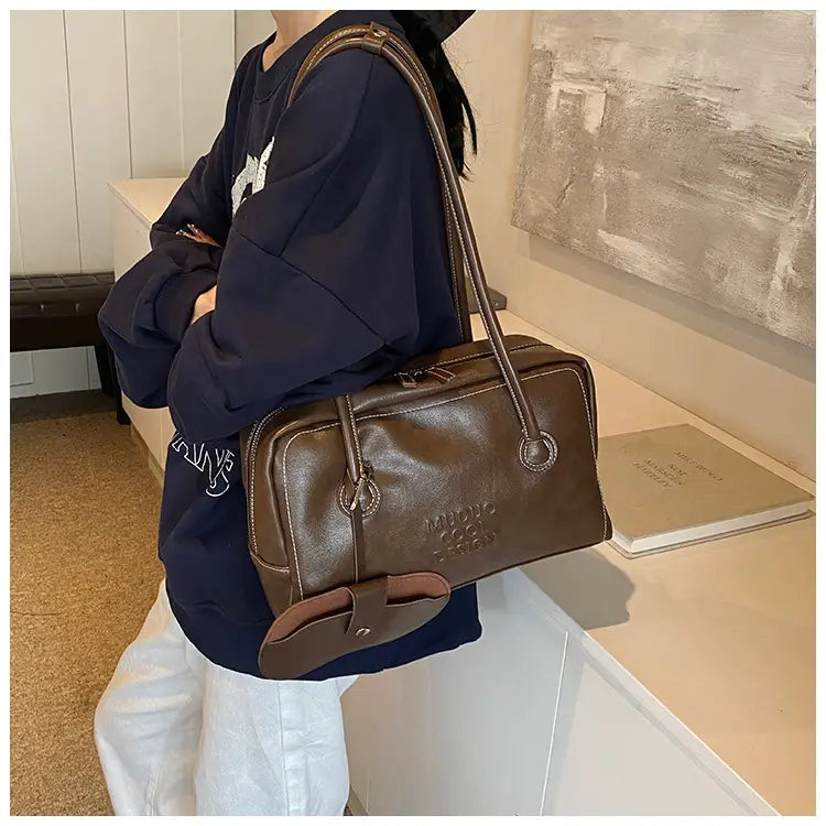 Casual Tote Bag Retro Fashion Polyester Cotton Brown and Red