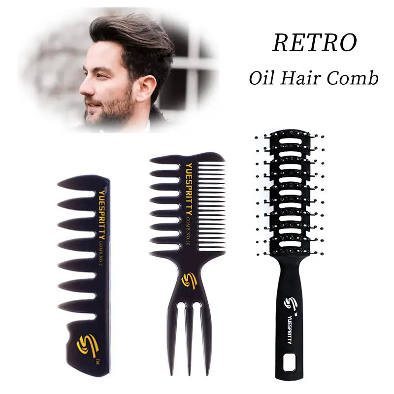 Men’s Special Retro Back Head Texture Styling Oil Comb