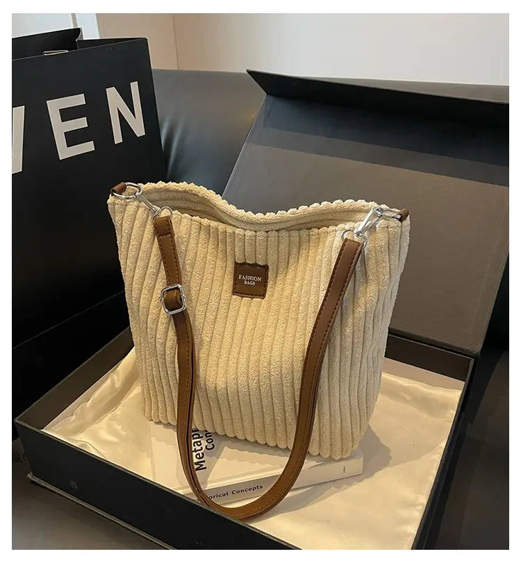 Versatile Large Capacity Corduroy Soft Surface Crossbody Shoulder Bag