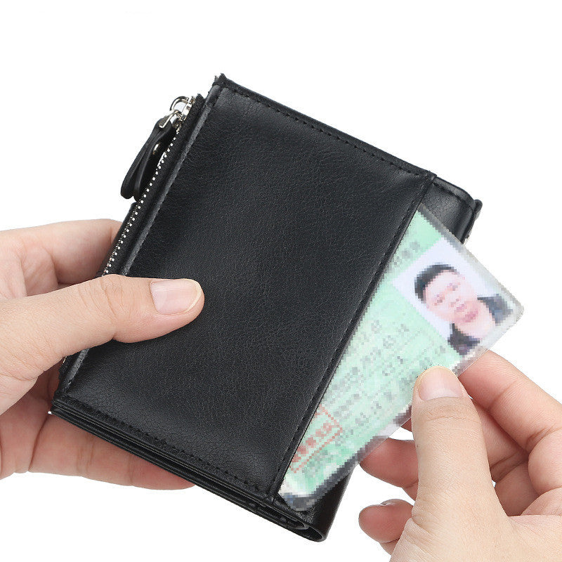 Men’s New Double Zipper Creative Short Wallet - Double Zipper Leather Wallet for Creative Gents