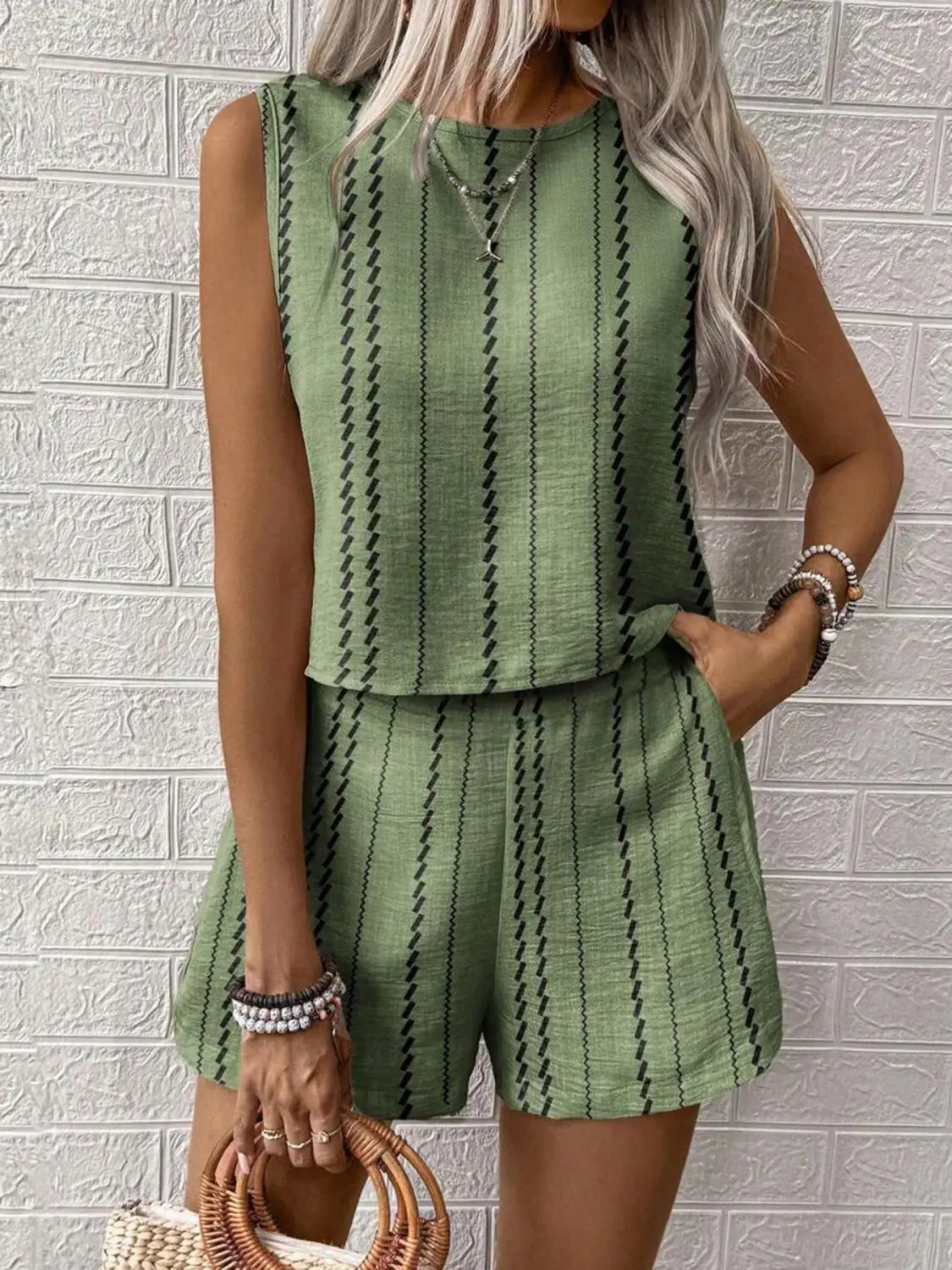 Naistele mõeldud sinine roheline roosa pleed polüester varrukateta püksid