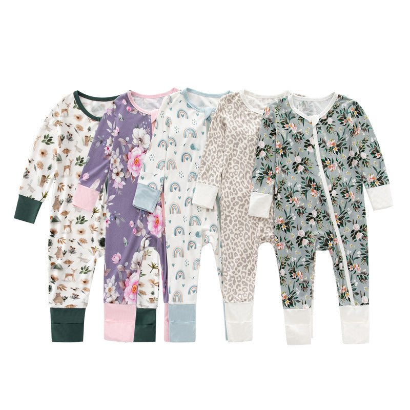 Jusheng Clothing Foreign Trade Bamboo Fiber Baby Jumpsuits Spring And Autumn Long Sleeve Double Zipper Baby Pajamas