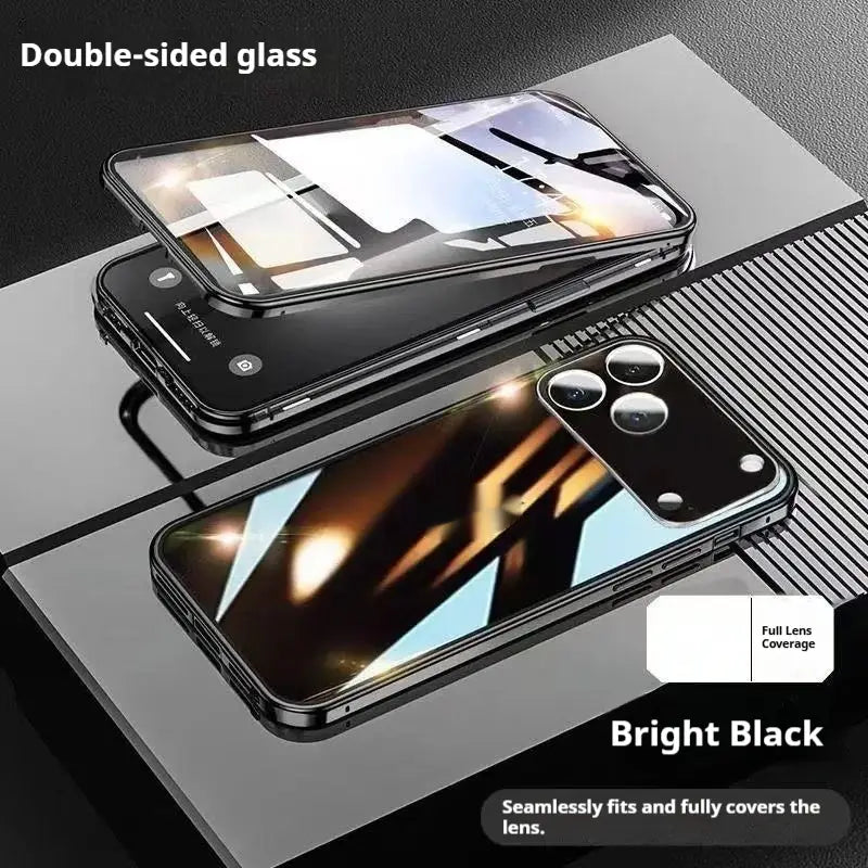 Magnetic Aluminum Alloy Tempered Glass Phone Case for Apple Multiple Colors
