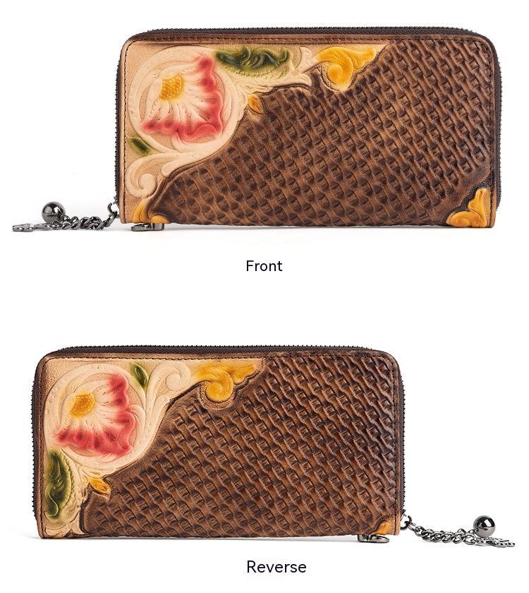 Fashion Retro Hand-painted Tree High Leather Mid-length Clutch Purse - Clutch Purse for Tree Huggers with Vintage Vibes