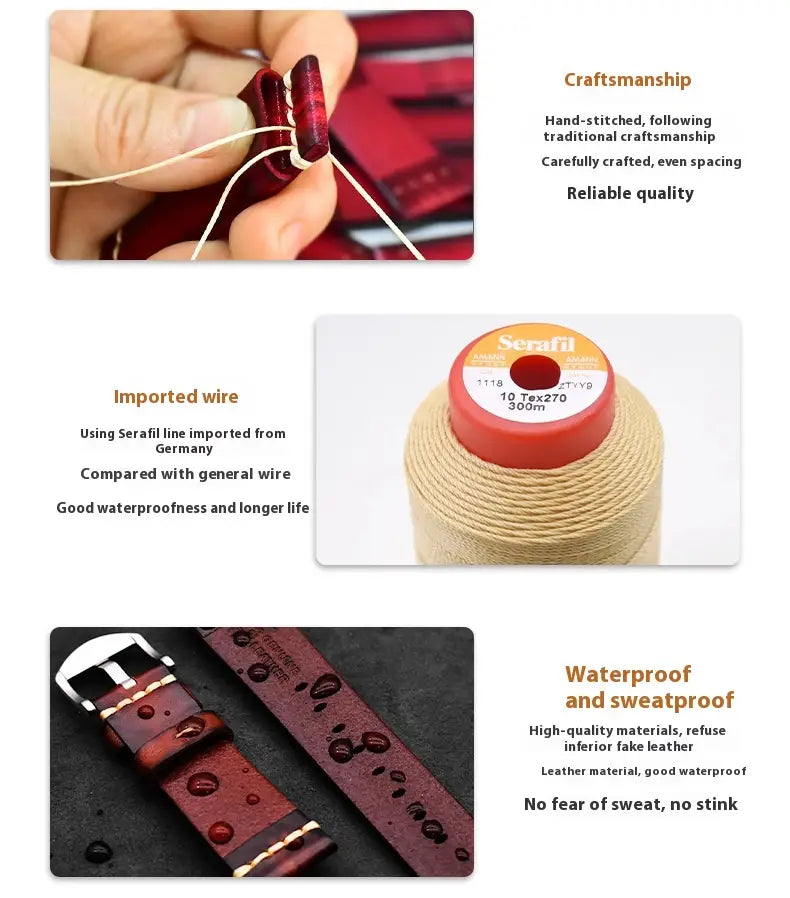 Leather Handmade Leather Strap Vintage Strap 20mm Needle Buckle Men’s Style