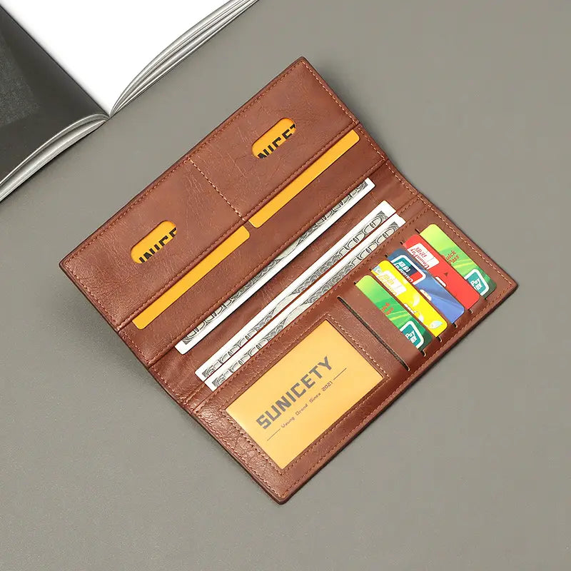 PU Leather Wallet for Men with Simple Stitching in Black Coffee Brown