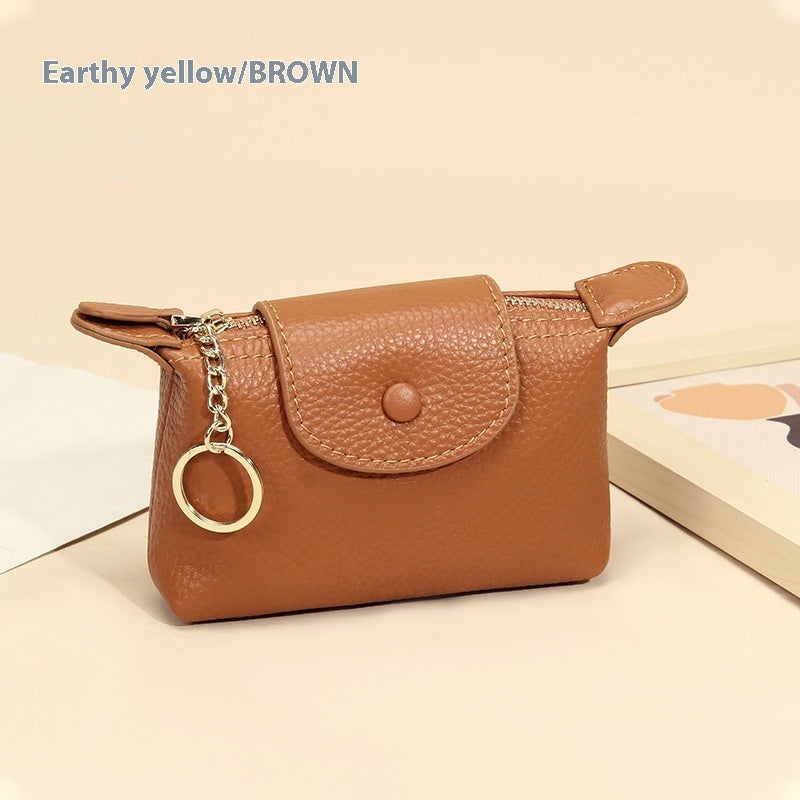 Women’s Soft Genuine Leather Handbag Type Solid Color Simple Zipper Short Coin Purse - Genuine Leather Coin Purse