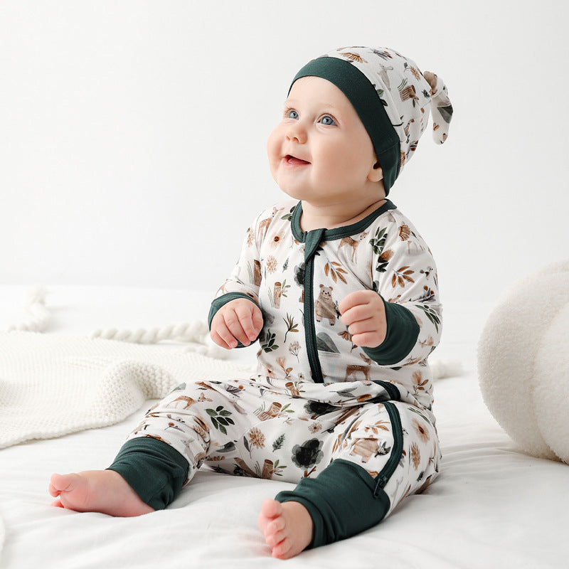 Jusheng Clothing Foreign Trade Bamboo Fiber Baby Jumpsuits Spring And Autumn Long Sleeve Double Zipper Baby Pajamas