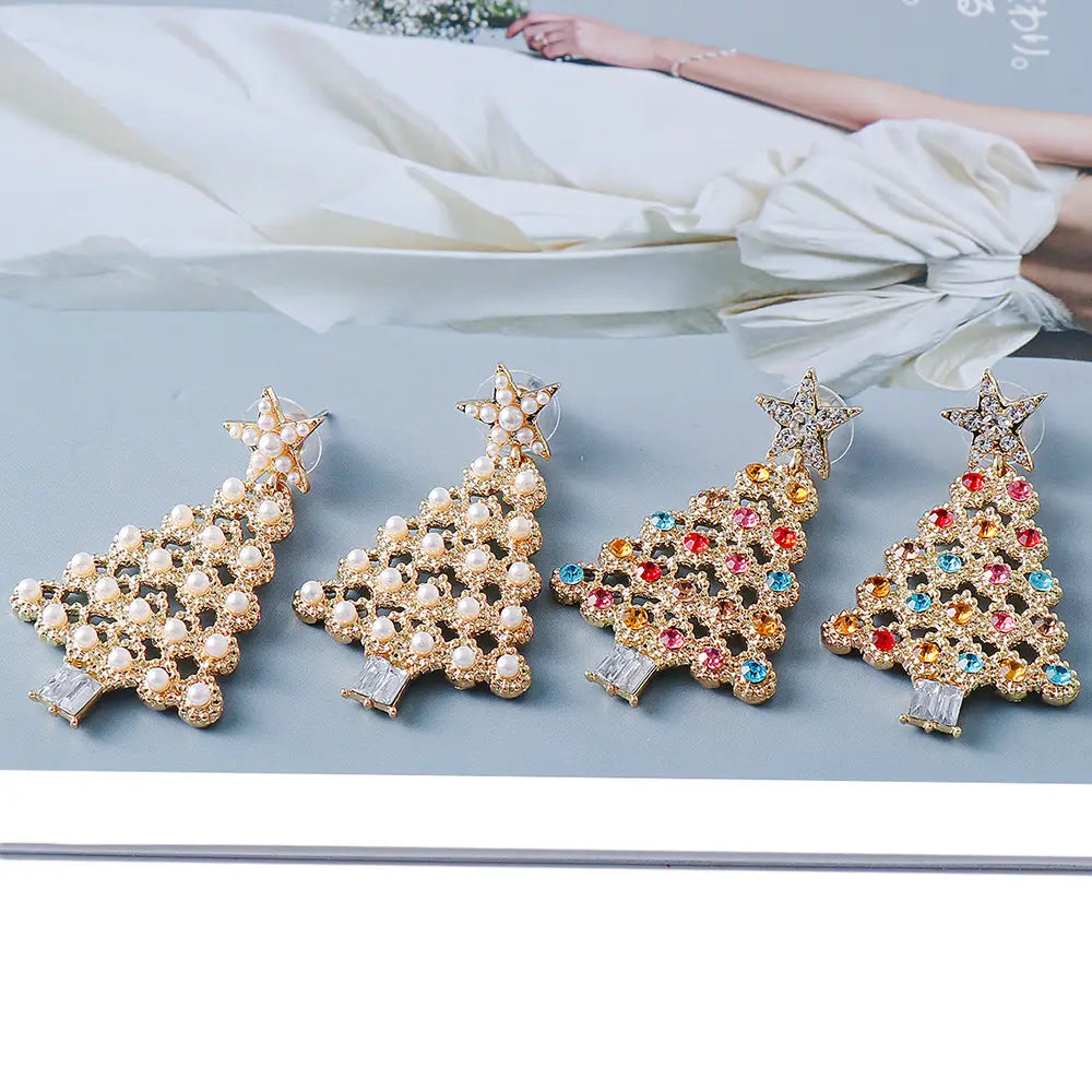 Colorful Crystals Christmas Tree Earrings Fashion Earrings