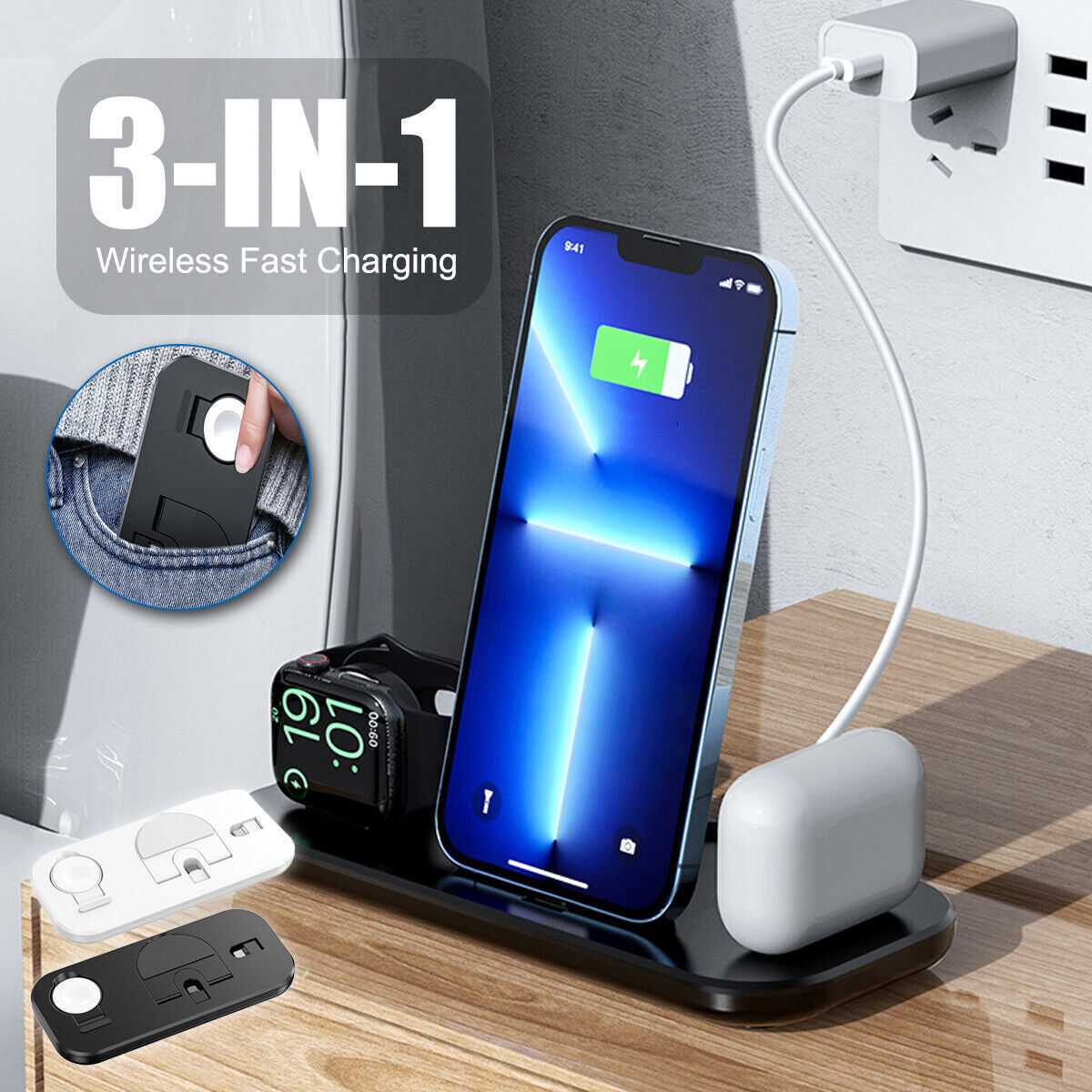 3 in 1 Apple Charging Station for iPhone AirPods and Watch the United States - Charge Like a Pro with 3In1 Wizardry