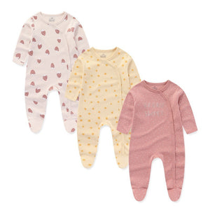 3 Pieces New Baby Cotton Long-sleeved Jumpsuit Baby Foot-wrapped Romper Boneless Sewing Pajamas - Baby Jumpsuit: Cozy