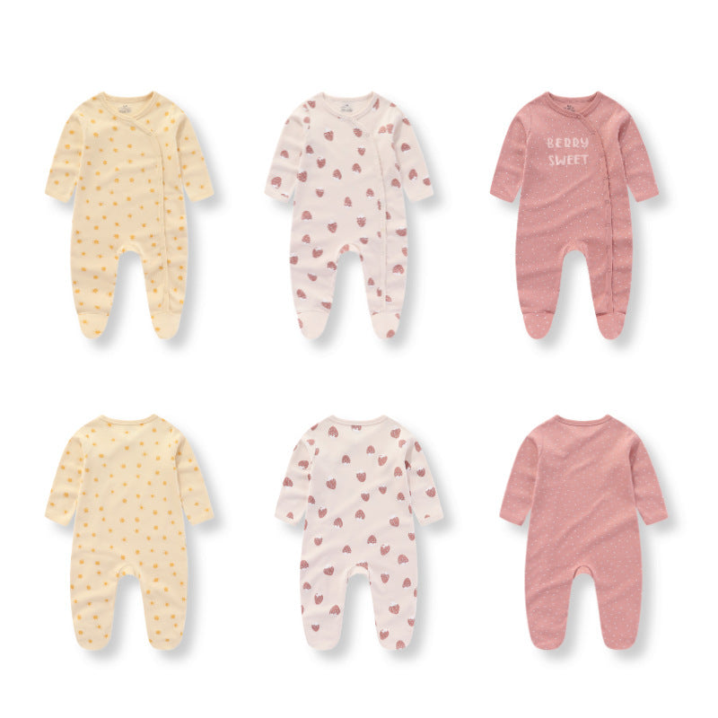 3 Pieces New Baby Cotton Long-sleeved Jumpsuit Baby Foot-wrapped Romper Boneless Sewing Pajamas - Baby Jumpsuit: Cozy