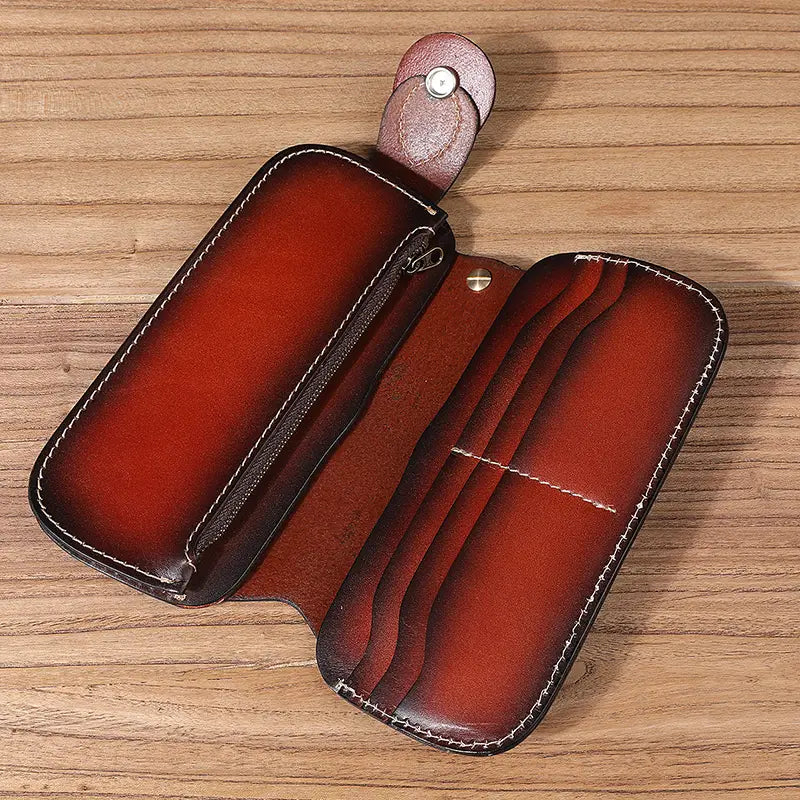 Red Black and Brown Embossed Cowhide Leather Jacket with Zipper Closure