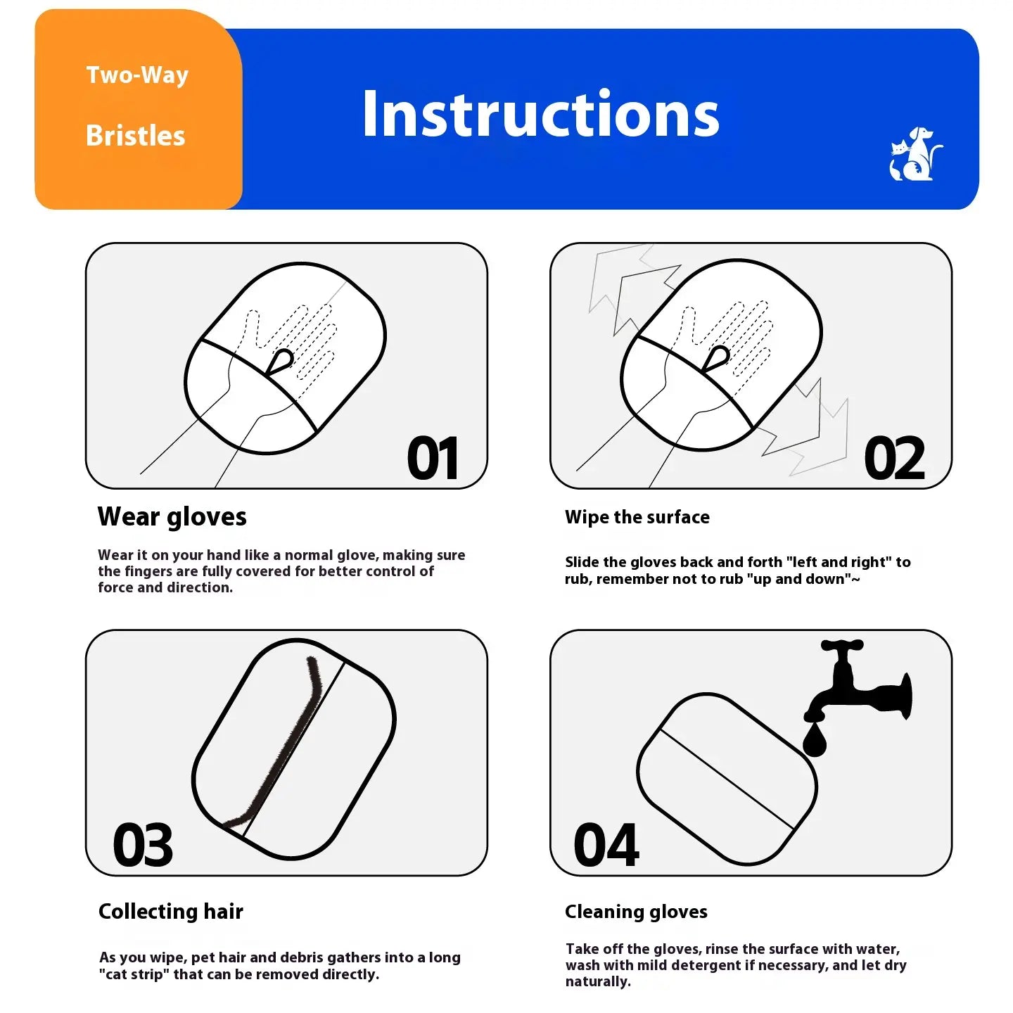 Lemmikkieläinten hoitokäsine koirille ja kissoille Deshedding Brushin karvanpoistoaja Mitt