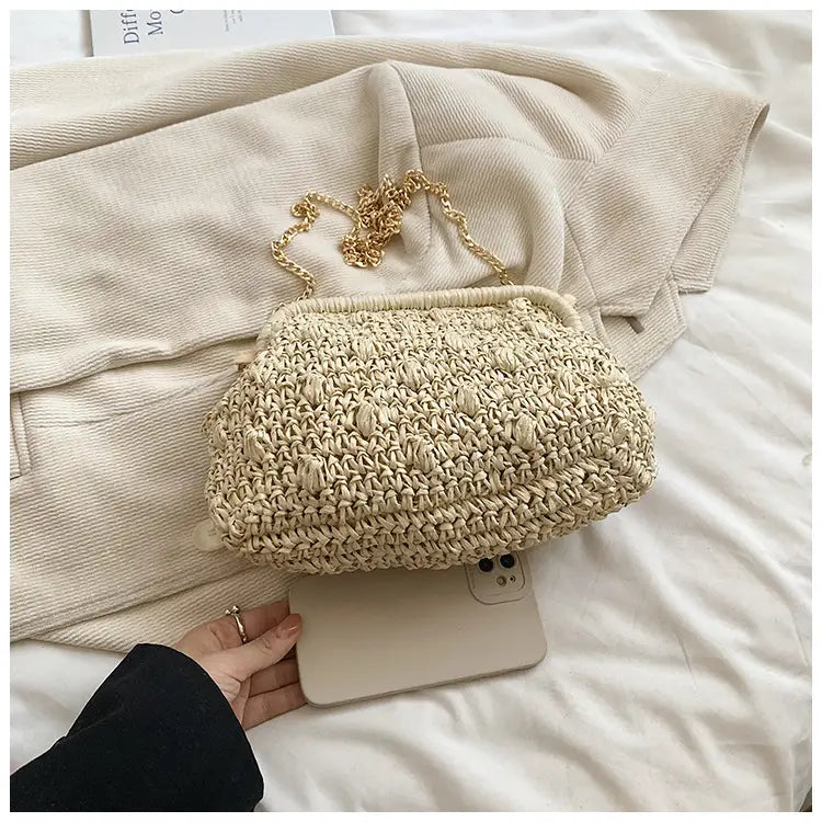 Bolsa de tecido macio branca de cáqui com zíper interno e alça de ombro único