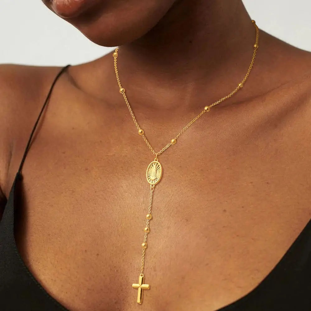 Fashion Cross Necklace Exquisite Y-shaped Bead Necklace