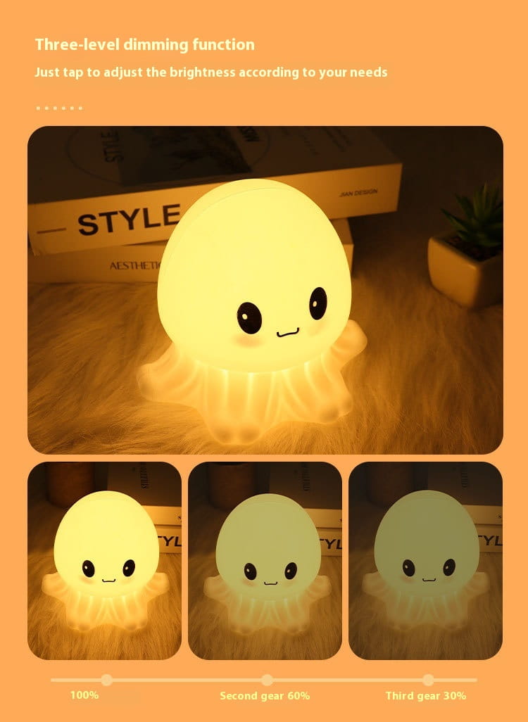 Creative Octopus Silicone Sleeping Night Light with Rechargeable Power Supply