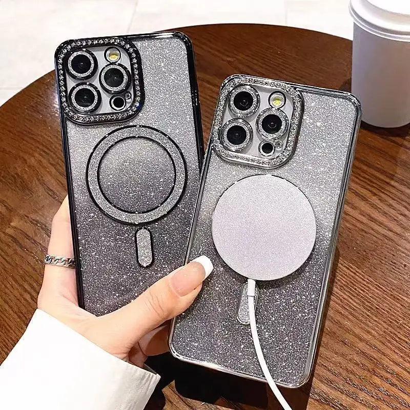 Multicolor Shockproof Magnetic TPU Phone Case with Rhinestones and Heat Dissipation