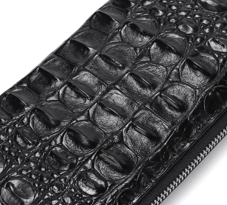 Men’s Leather Wallet with Crocodile Skin Bone Pattern in Black or Brown