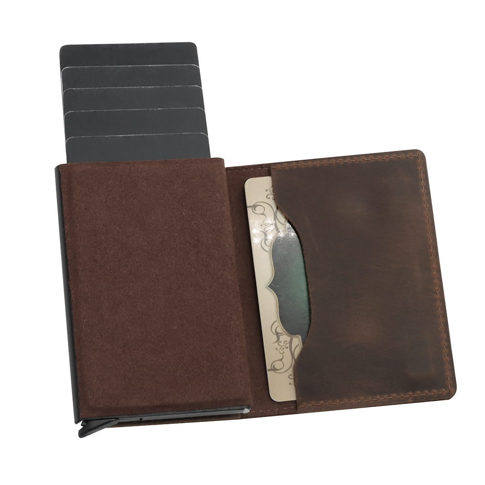 Leather Card Wallet with Magnetic Buckle for United States and CHF