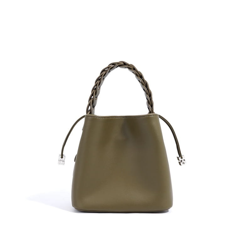 Cowhide Cross Body Bucket Bag med bomullsforfôr og åpen lomme medium størrelse