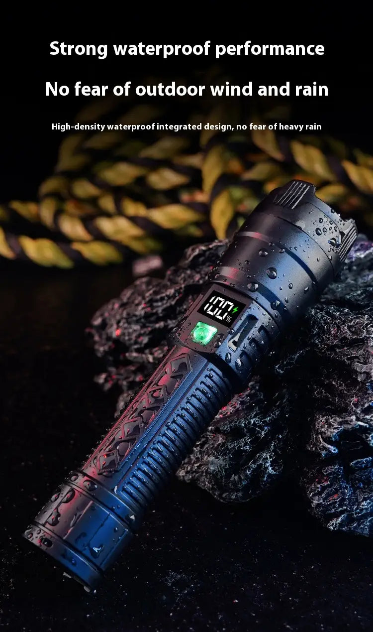 Black Digital Focus Flashlight with Portable Long Endurance and Strong Light