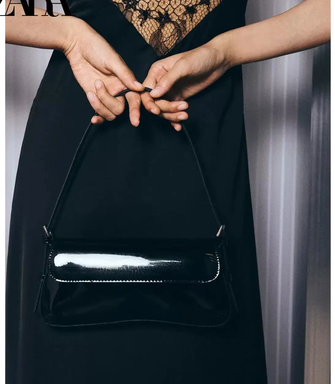 Medium PU Shoulder Bag Wine Red Black with Single Strap and Polyester Lining