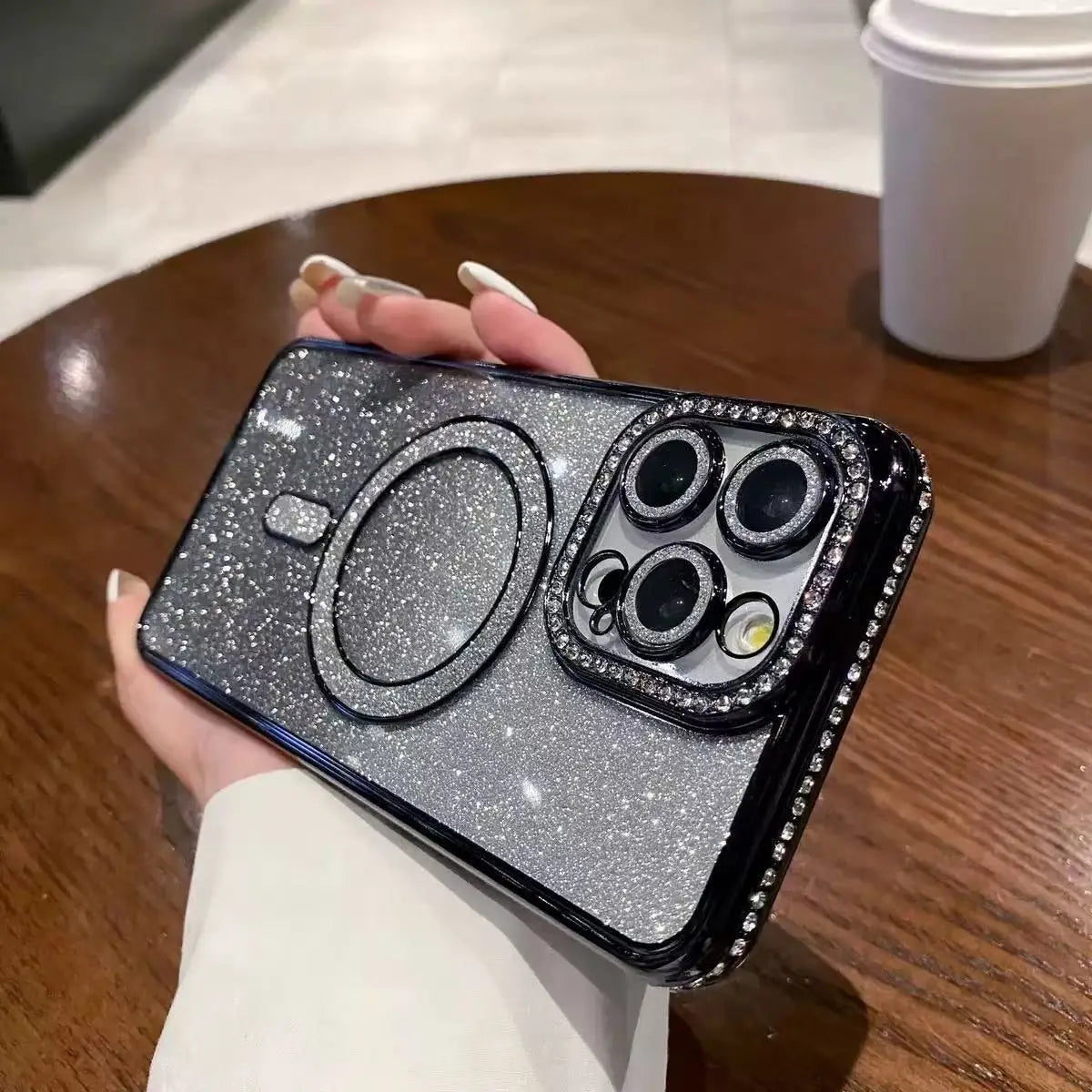 Multicolor Shockproof Magnetic TPU Phone Case with Rhinestones and Heat Dissipation