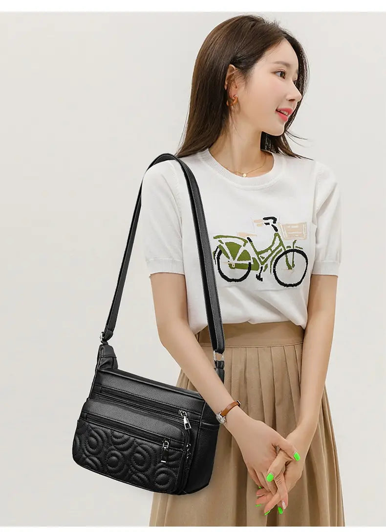 Embossed Casual Fashion Shoulder Messenger Bag with Sandwich Pocket